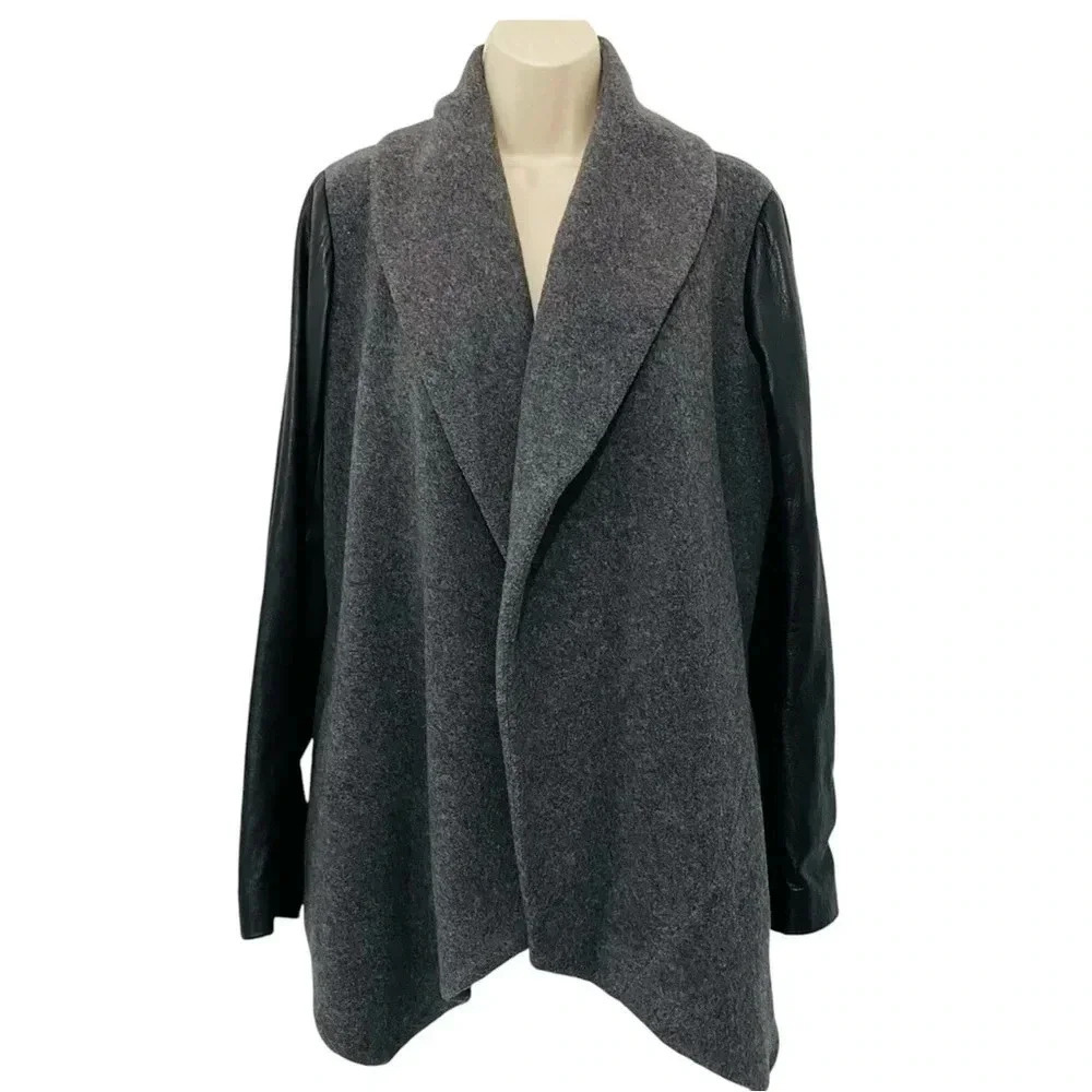 Theory Laura Leather Wool Cashmere Jacket Coat Size Medium - Picture 7 of 14